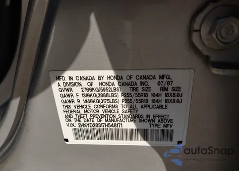 2007 Acura Mdx Technology Package из США, поврежденный, VIN 2HNYD28317H548171